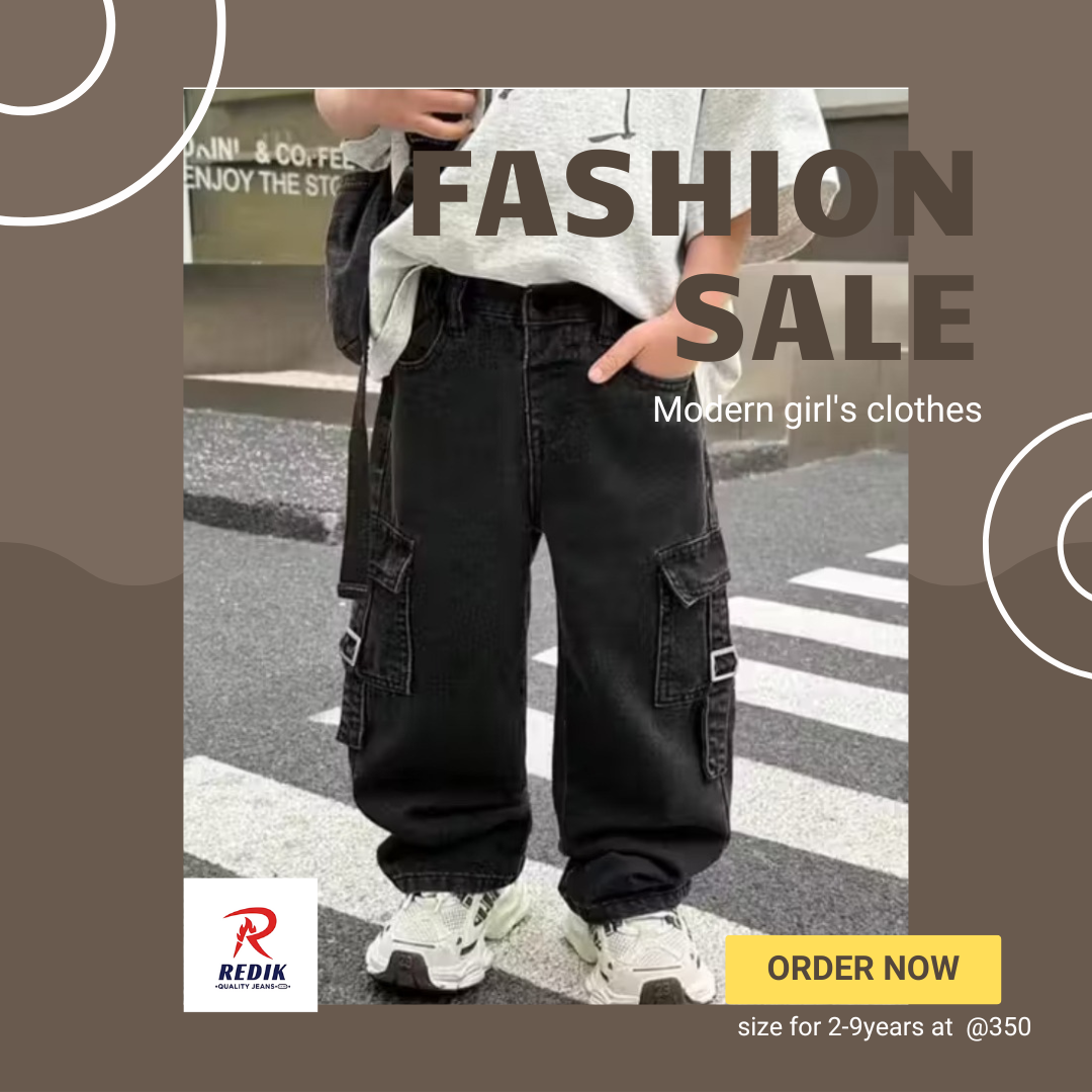 1 Kids' Y2K Black Baggy Cargo Jeans