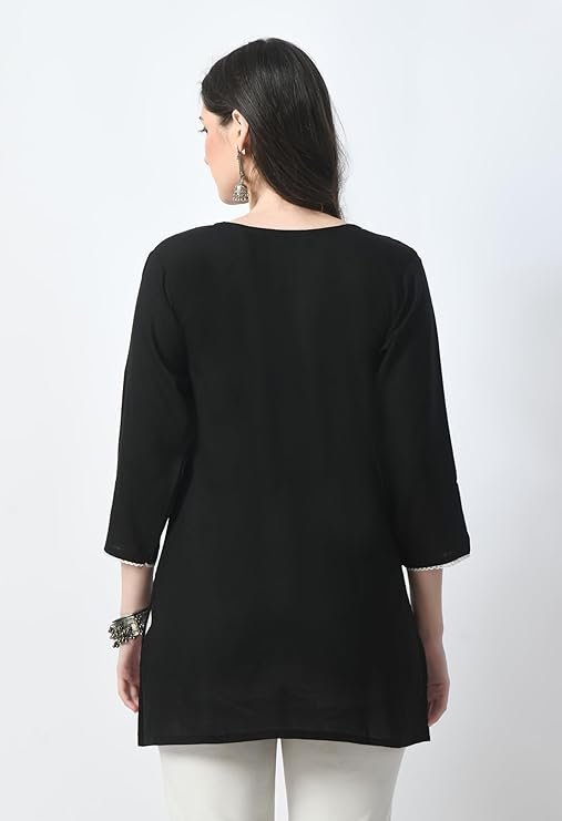 Black Chikankari Kurti for Women | Lucknowi Embroidered Short Kurta auto draft