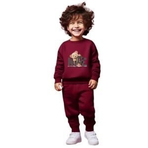 Kids Baby cotton T-shirt and pyjama set with cute bear graphic for boys and girls.