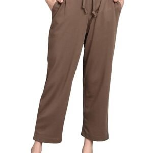 New arrival Women's brown wide-leg casual pants with drawstring and pockets.