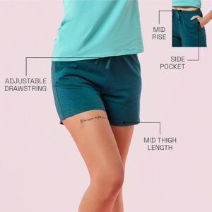 New arrival Teal cotton boxer shorts for women with adjustable drawstring and side pockets.