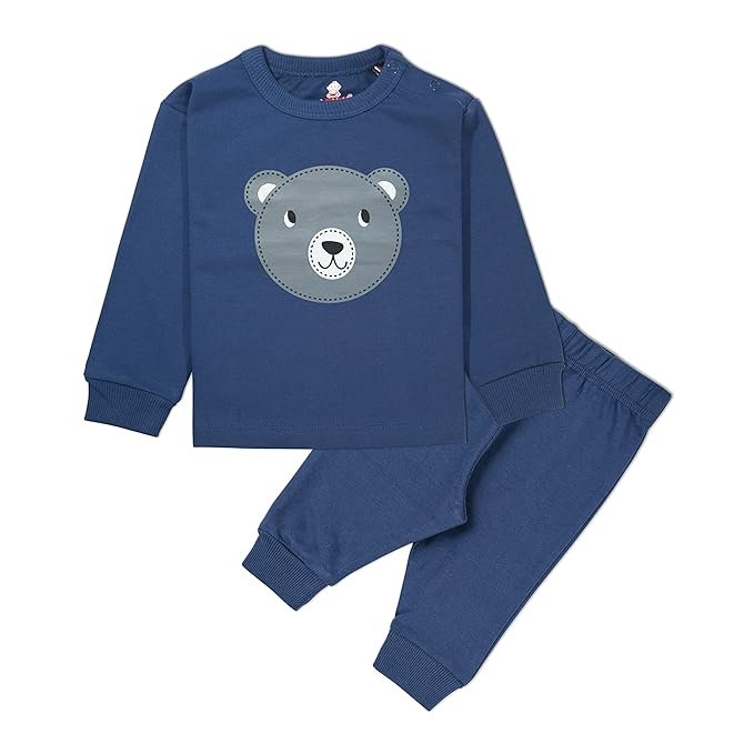 Kids' Blue Cotton Track Suit Set (Boys and Girls). Kids' blue cotton track suit set with bear graphic print.