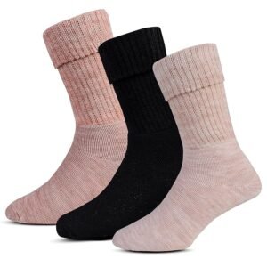 Pack of 3 women's ribbed cuff socks (black and pink/nude colors).